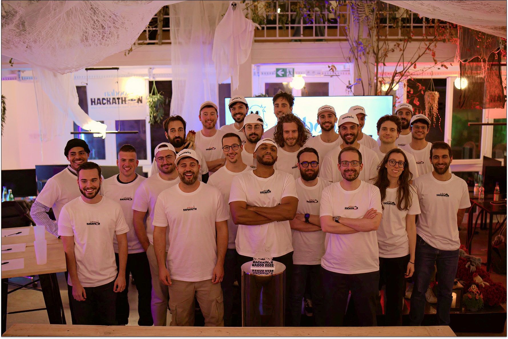The Naboo hackathon participants together in their event T-shirts at the closing of the three days