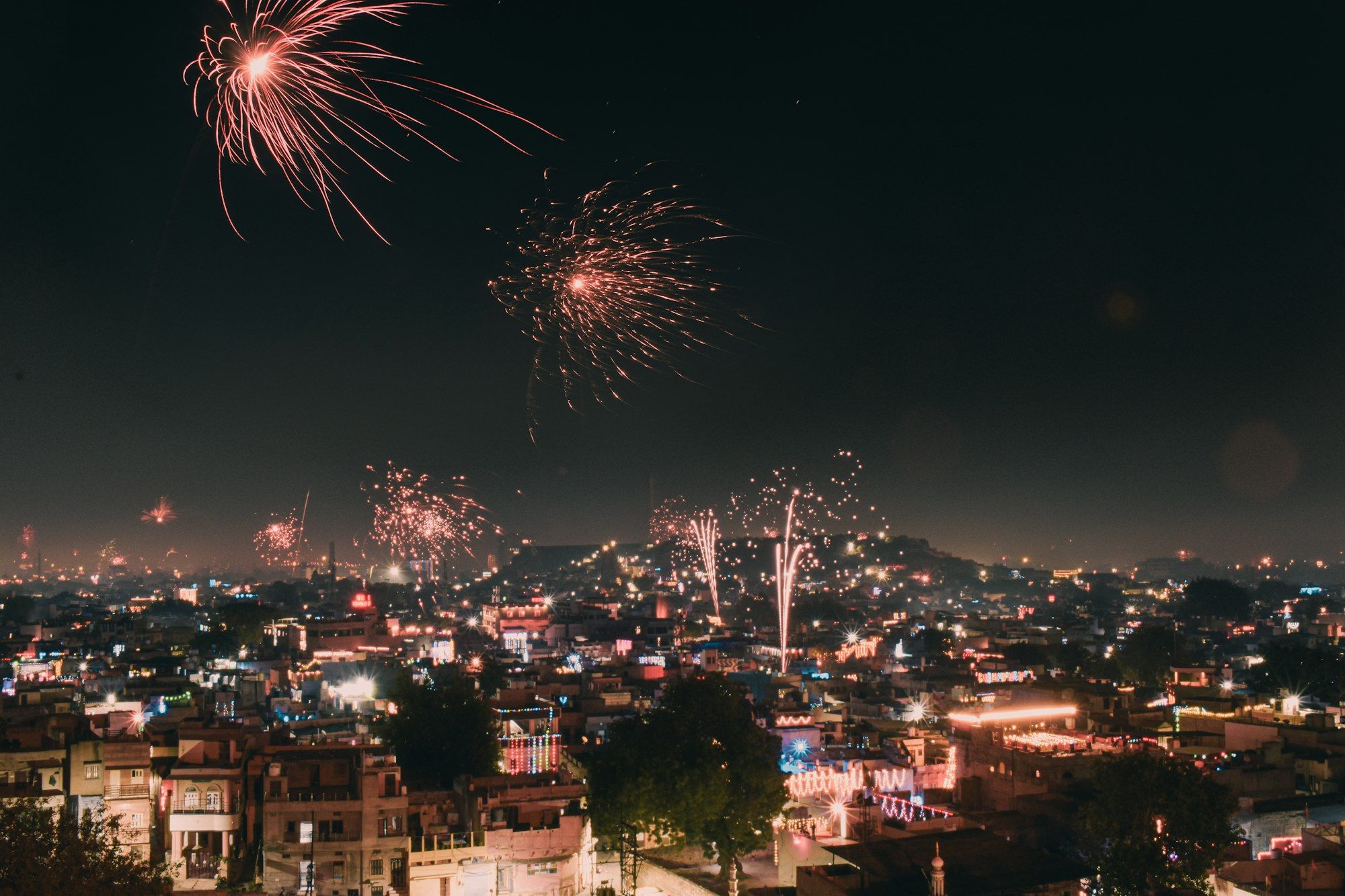 Fireworks lighting up the night sky for a UK Bonfire Night team event