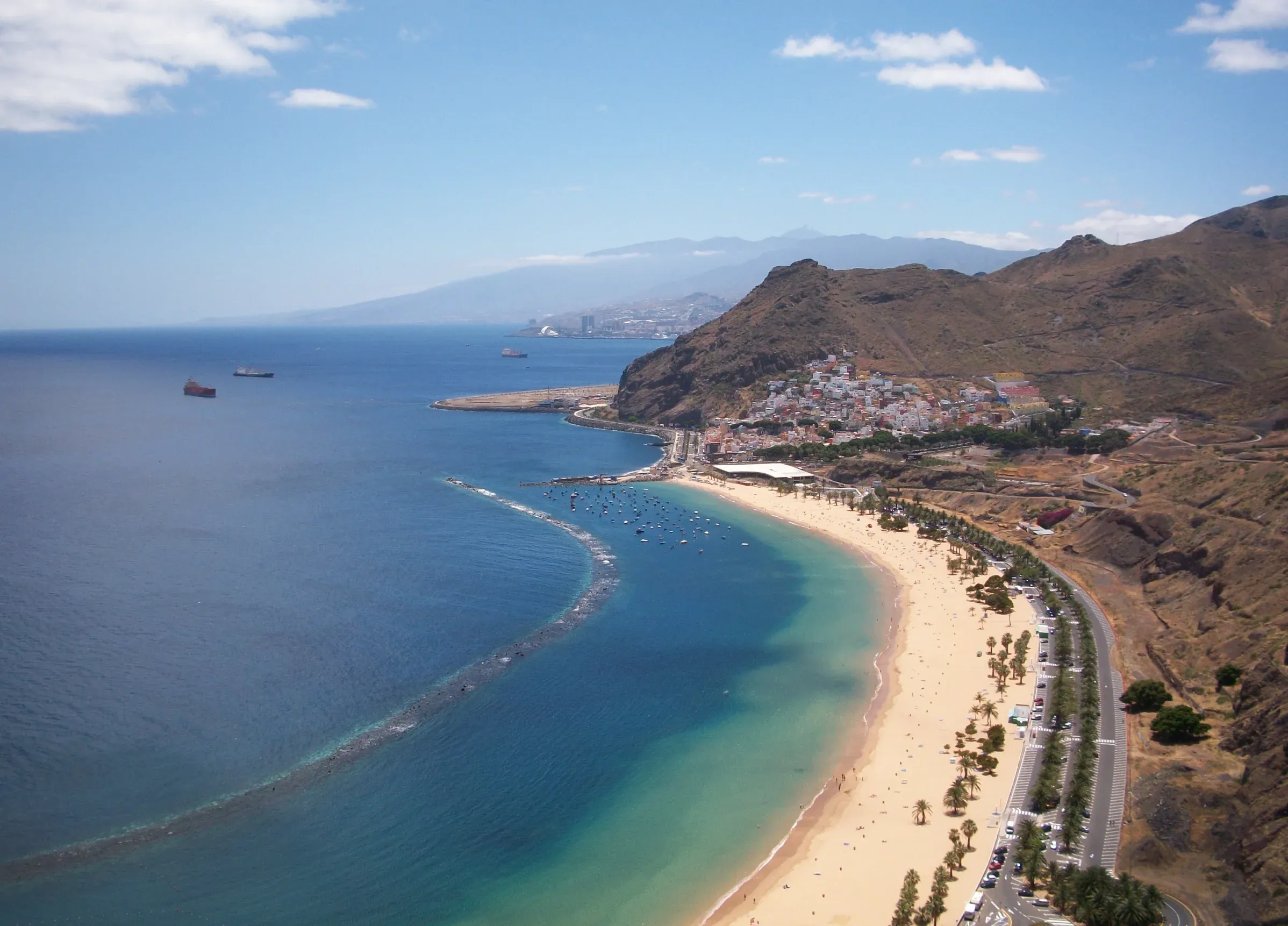 Aerial view of Las Teresitas beach and mountains in Tenerife